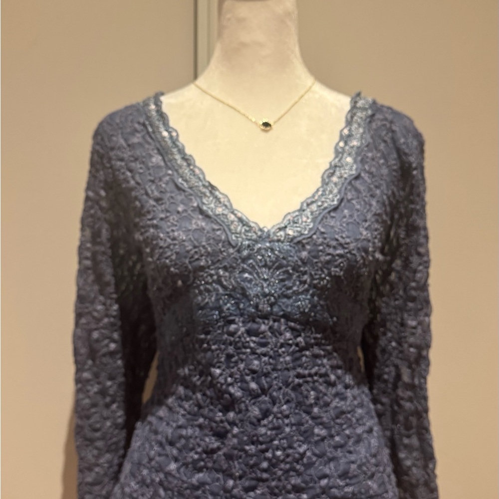 Y2K Blue Lace V-Neck Top
